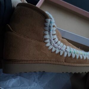 Wild Pair Tan Ankle Boots with White Accents